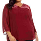 Style & Co Women's Plus Velveteen Eyeles Blouse Red Size 0X