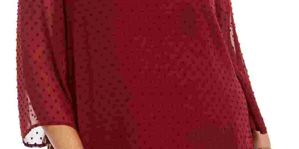 Style & Co Women's Plus Velveteen Eyeles Blouse Red Size 0X