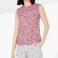 Maison Jules Women's Sleeveless Printed Smocked-Neck Top Navy Size Small