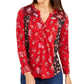 Style & Co Women's Floral Long Sleeve V Neck Top Red Size Petite Small