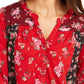 Style & Co Women's Floral Long Sleeve V Neck Top Red Size Petite Small