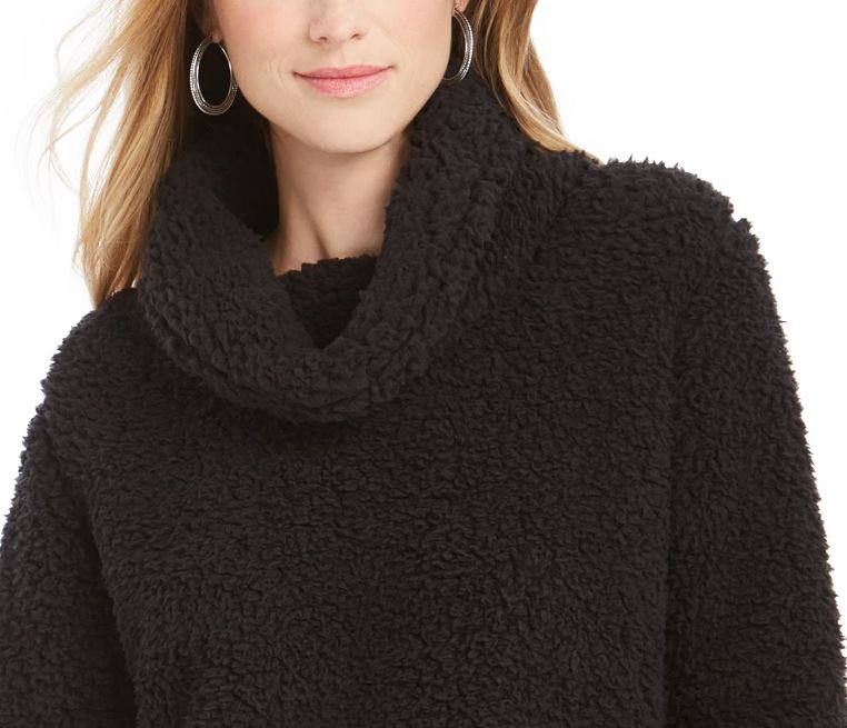 Style & Co Women's Sherpa Cowl Neck Sweater Black Size Small