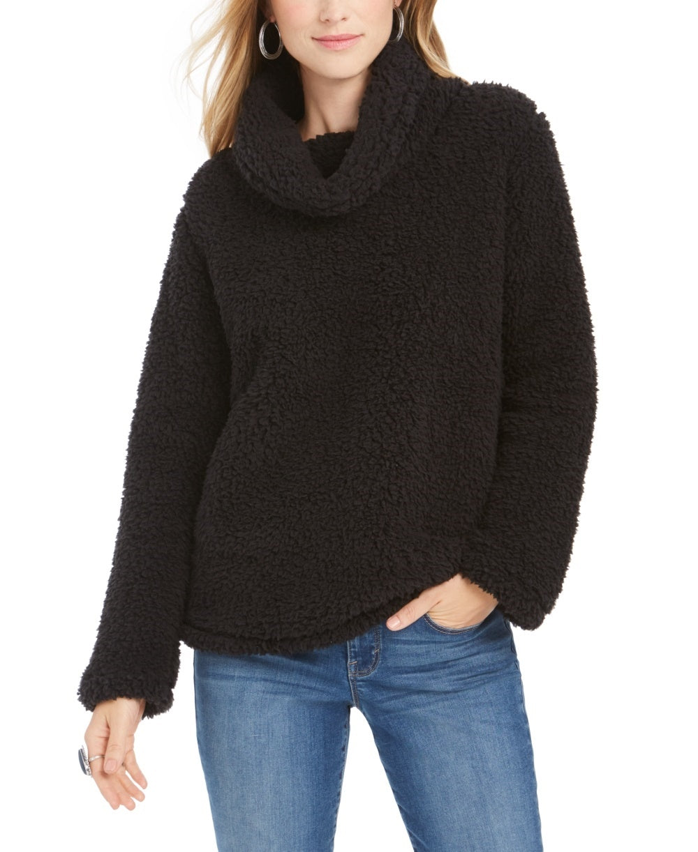 Style & Co Women's Sherpa Cowl-Neck Sweater Black Size X-Large