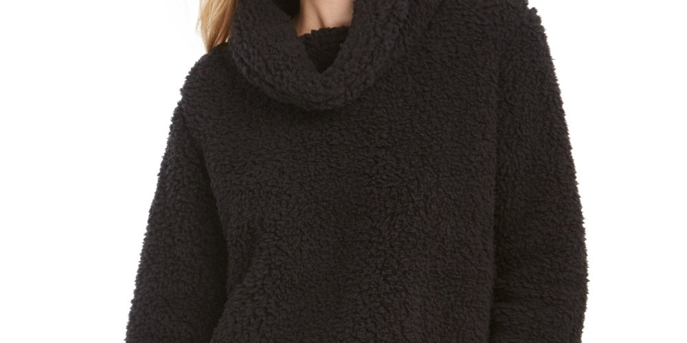 Style & Co Women's Sherpa Cowl-Neck Sweater Black Size X-Large