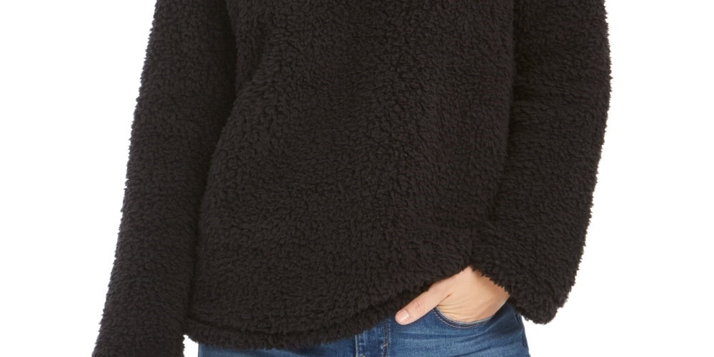 Style & Co Women's Sherpa Cowl-Neck Sweater Black Size X-Large