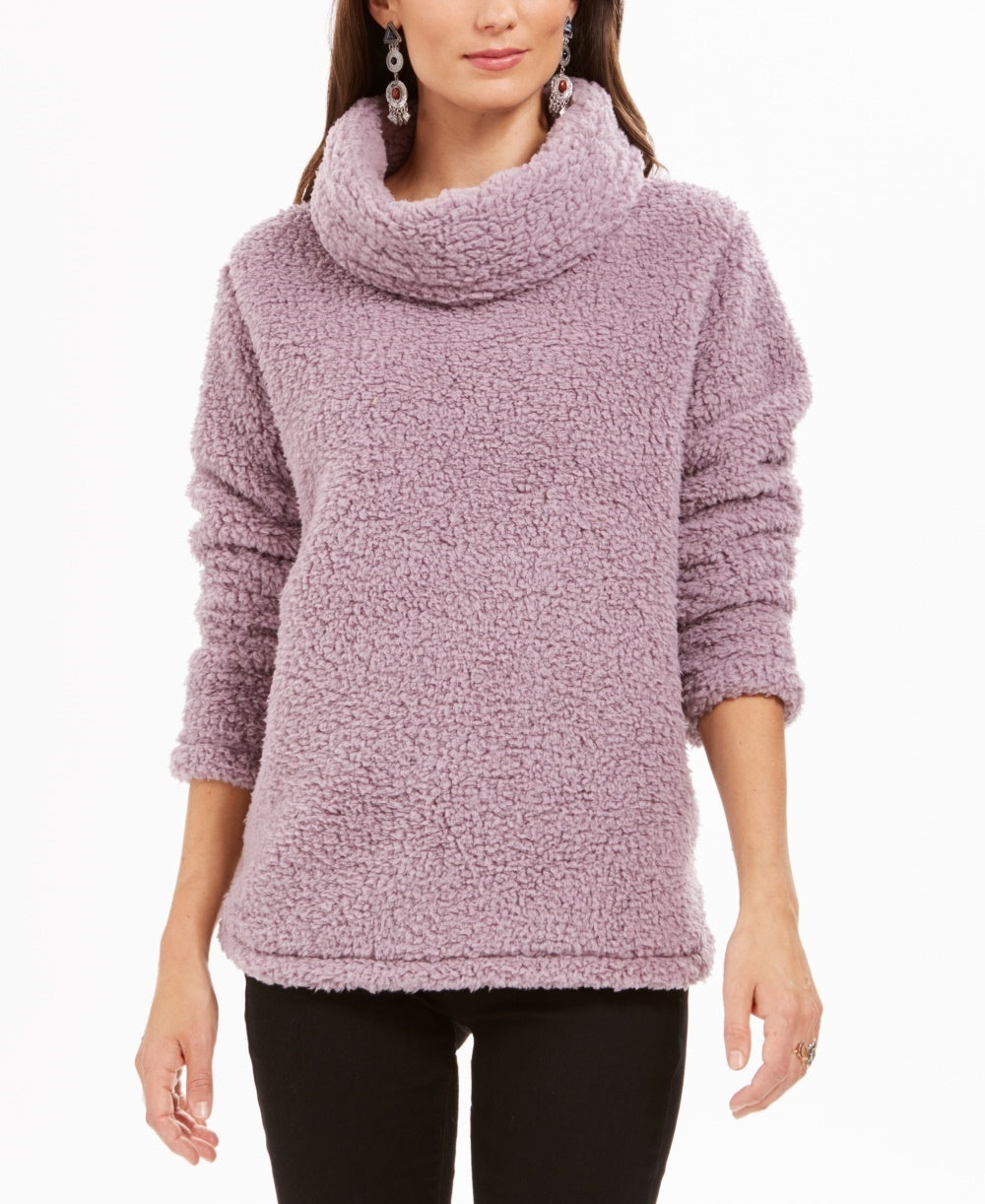 Style & Co Women's Sherpa Cowl-Neck Sweater Purple Size XX-Large
