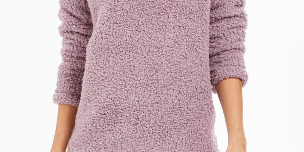 Style & Co Women's Sherpa Cowl-Neck Sweater Purple Size XX-Large
