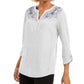 Style & Co Women's Velvet Yoke Embroidered Top Grey Size Petite Petite