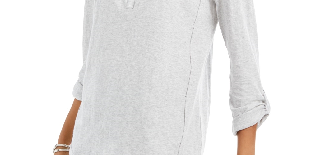 Style & Co Women's Velvet Yoke Embroidered Top Grey Size Petite Petite