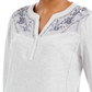 Style & Co Women's Velvet Yoke Embroidered Top Navy Size Petite X-Large