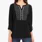 Style & Co Women's Printed Roll Tab Sleeve Top Black Size Petite Medium