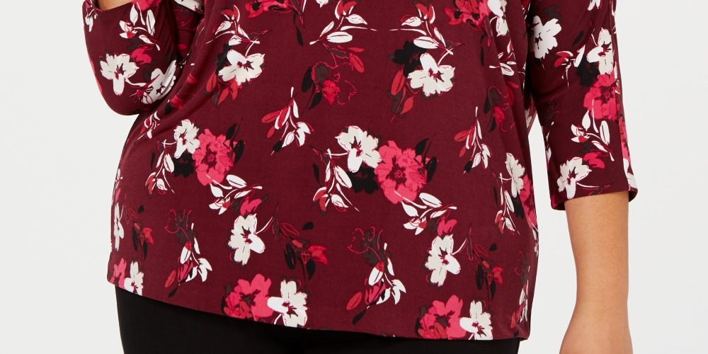 Alfani Women's Plus Size Printed 3-4-Sleeve Top Red Size 0X