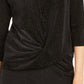 Alfani Women's Pinstripe 3/4 Sleeve V Neck Wrap Top  Black Size Large