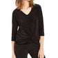 Alfani Women's Metallic-Stripe Twist-Front Top Black Size Small