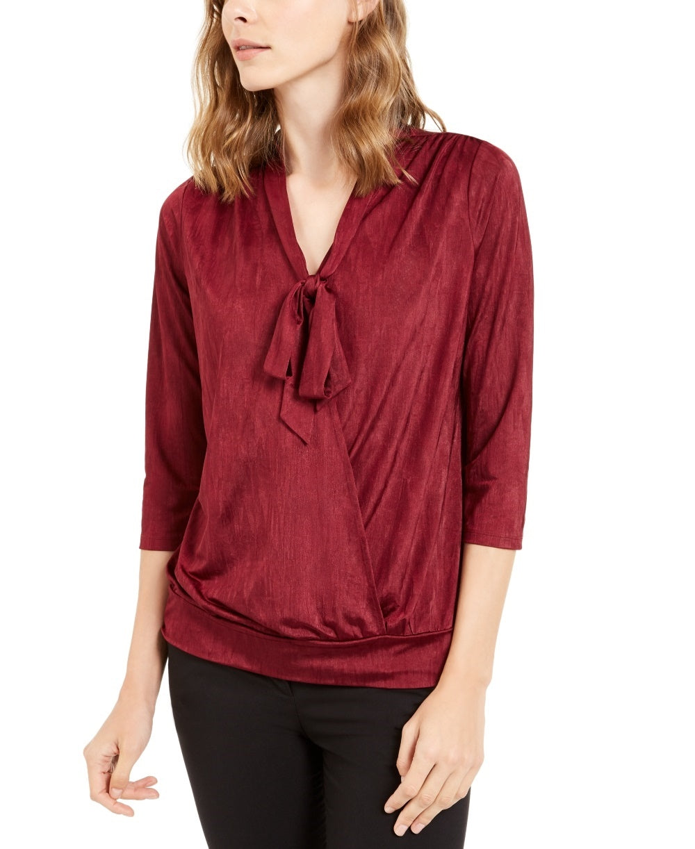 Alfani Women's Tie-Neck Surplice Top Wine Size X-Large
