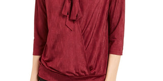 Alfani Women's Tie-Neck Surplice Top Wine Size X-Large