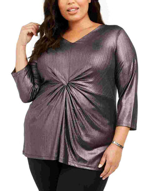 Alfani Women's Metallic Twist Front Top Black Size 0X