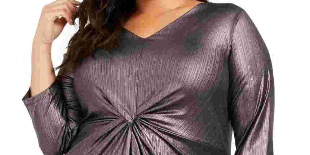 Alfani Women's Metallic Twist Front Top Black Size 0X