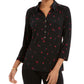 Charter Club Women's 3/4 Sleeve Printed Polo Top  Black Size Medium