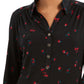 Charter Club Women's 3/4 Sleeve Printed Polo Top  Black Size Medium