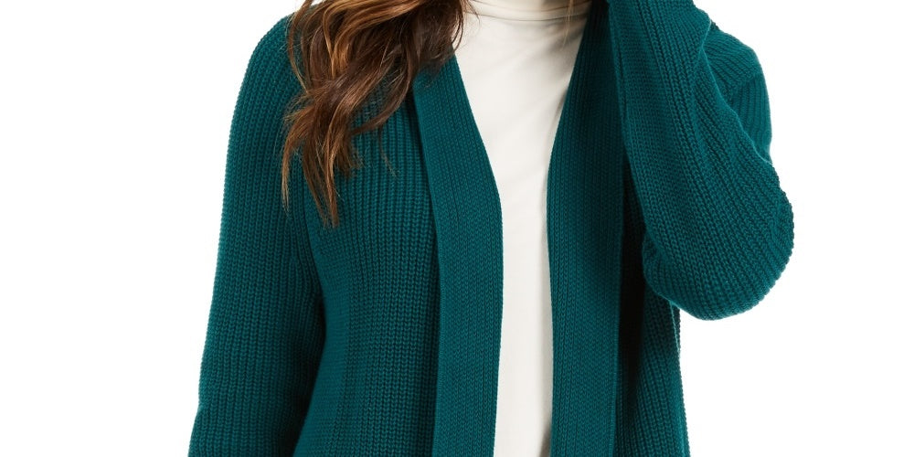 Charter Club Women's Cotton Open-Front Cardigan Dark Green Size X-Large