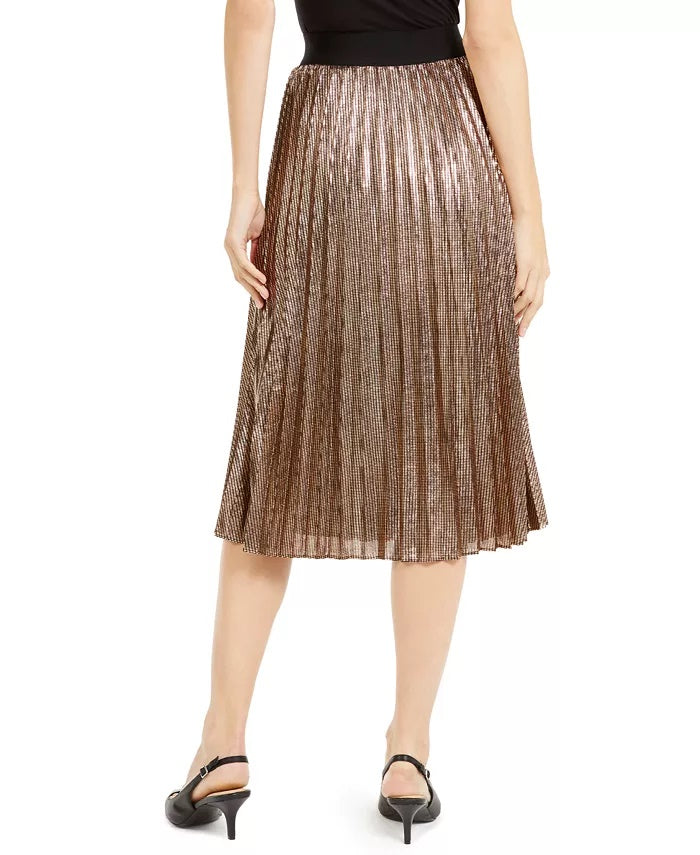 Alfani Women's Metallic Pleated Skirt Brown Size X-Large