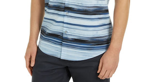 Alfani Men's Classic Fit Stripe Shirt Navy Size Small