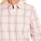 Charter Club Women's Plaid Cotton Button Up Shirt Pink Size Petite Small-Medium