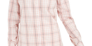 Charter Club Women's Plaid Cotton Button Up Shirt Pink Size Petite Small-Medium
