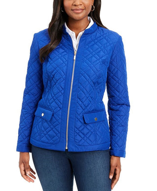 Charter Club Women's Quilted Mandarin Collar Jacket Blue Size X-Small