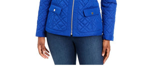 Charter Club Women's Quilted Mandarin Collar Jacket Blue Size X-Small