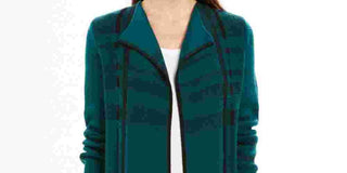 Charter Club Women's Plaid Open-Front Cardigan  Dark Green Size Small