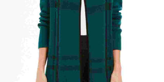 Charter Club Women's Plaid Open-Front Cardigan  Dark Green Size Small