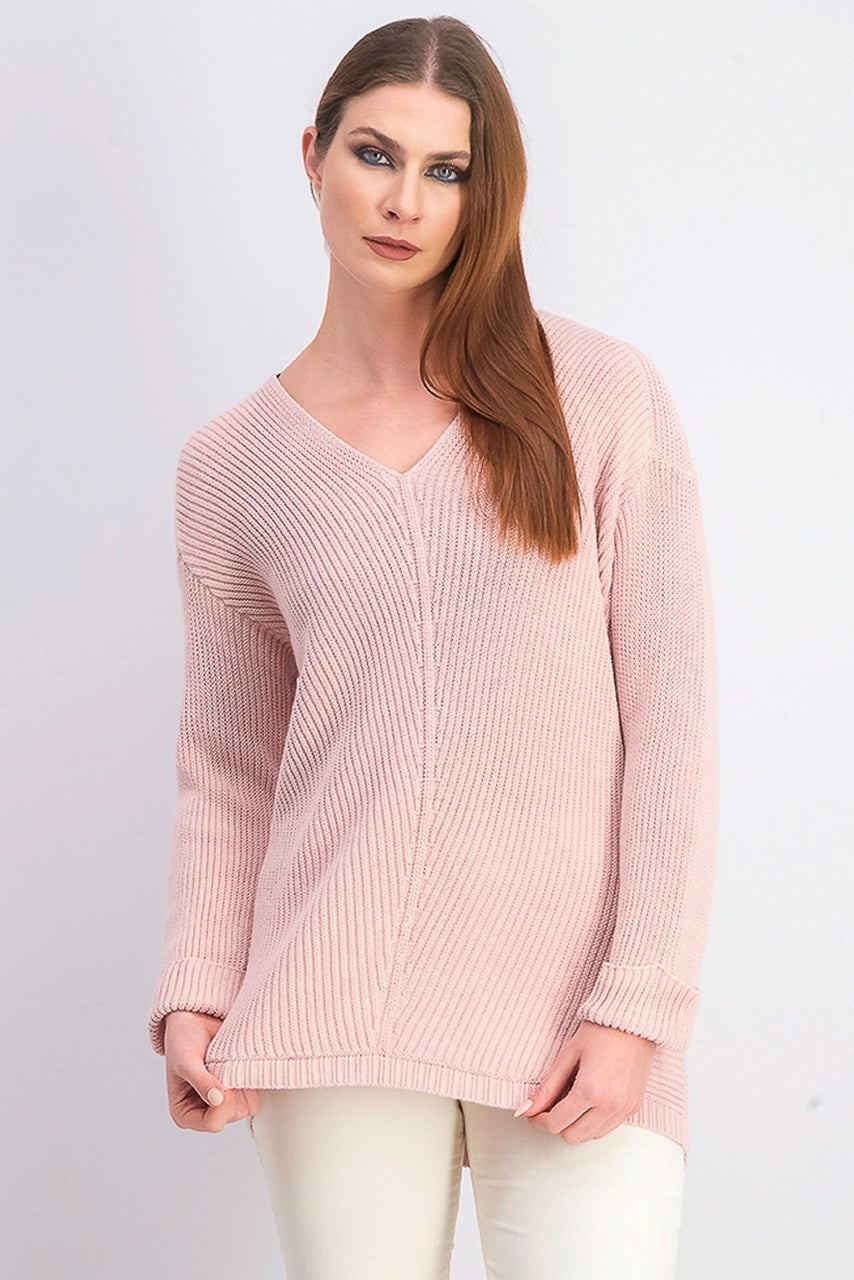 Charter Club Women's Cotton Textured V Neck Sweater Pink Size Medium