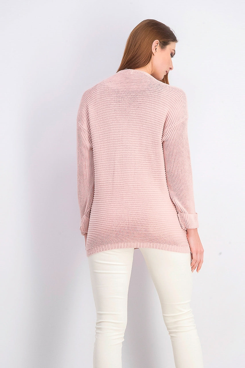 Charter Club Women's Cotton Textured V Neck Sweater Pink Size Medium