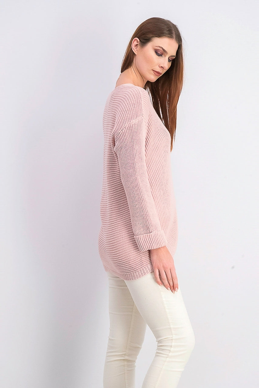 Charter Club Women's Cotton Textured V Neck Sweater Pink Size Medium