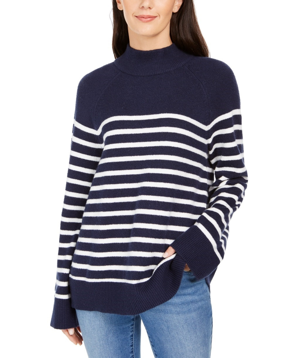 Charter Club Women's Striped Mockneck Sweater Blue Size Large