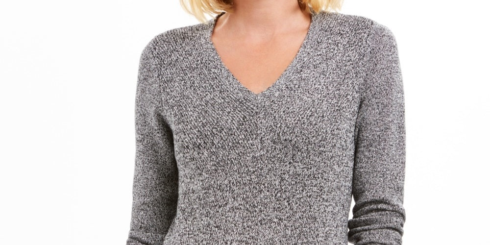 Charter Club Women's Marled Knit Tunic Sweater Black Size X-Small