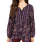 Style & Co Women's Printed Handkerchief Hem Peasant Top  Purple Size Medium