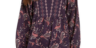 Style & Co Women's Printed Handkerchief Hem Peasant Top  Purple Size Medium