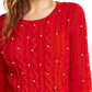 Maison Jules Women's Imitation Pearl Cable Knit Sweater Red Size X-Large