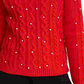 Maison Jules Women's Imitation Pearl Cable Knit Sweater Red Size X-Large