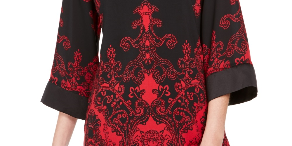 JM Collection Women's Petite Drop Shoulder Satin Tunic Black Size Petite Small