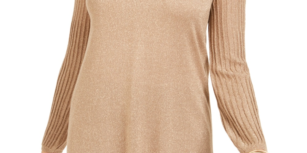 JM Collection Women's Lurex Lattice Neck Blouse Gold Size X-Large