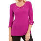 JM Women's Collection Lace-Up Grommet-Trim Top Pink Size Medium