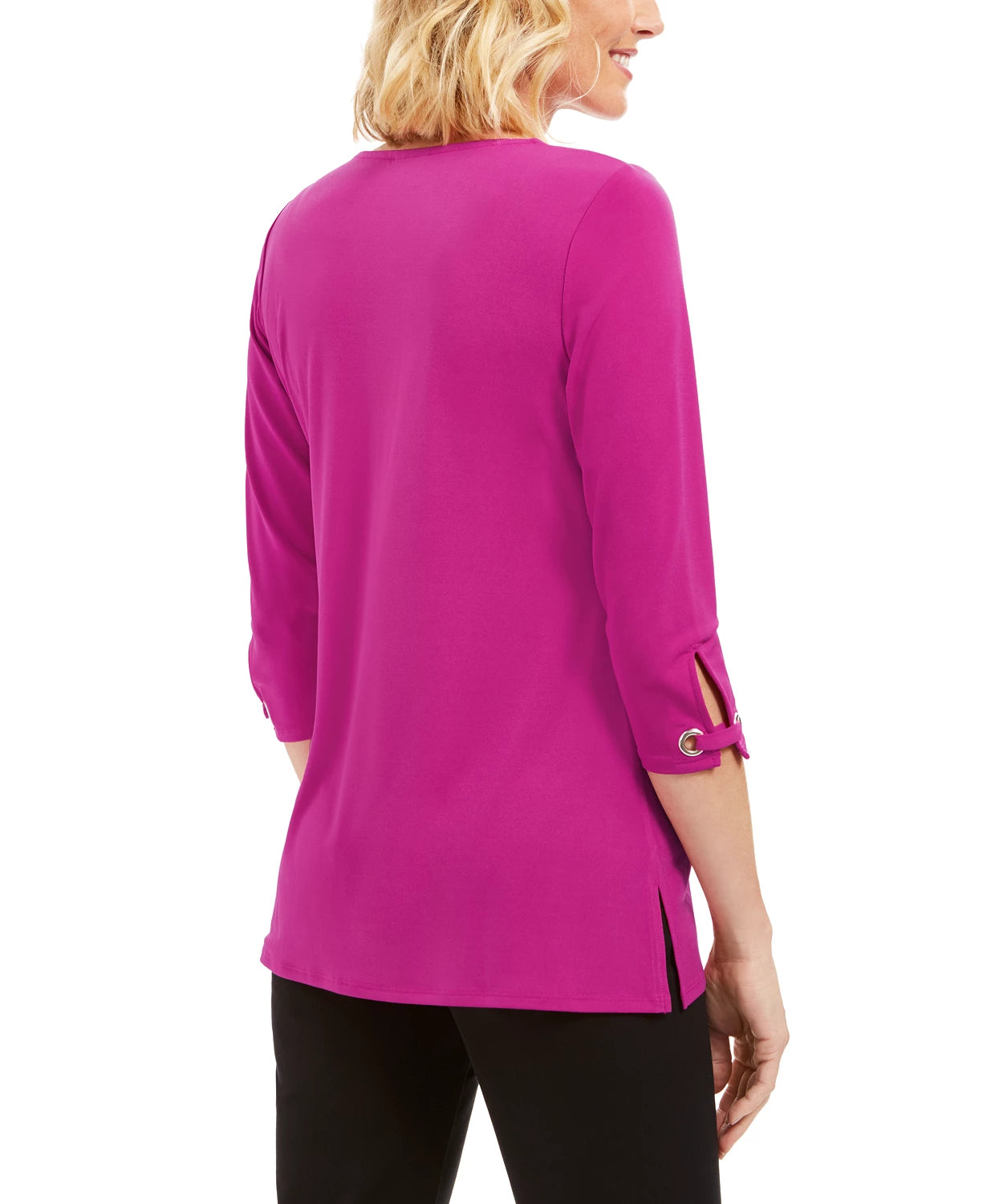 JM Women's Collection Lace-Up Grommet-Trim Top Pink Size Medium