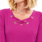JM Women's Collection Lace-Up Grommet-Trim Top Pink Size Medium