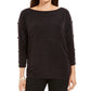 JM Collection Women's Split Sleeve Metallic Threaded Top Black Size Small