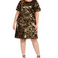 INC International Concepts Women's Plus Size Two-Tone Sequin Dress Gold Size 0X