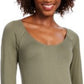 Bar III Women's Scoop Neckline Bodysuit Green Size Small